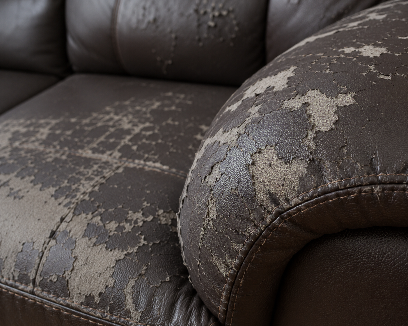 Jangan Salah Pilih! Ini 5 Penyebab Kulit Sintetis Cepat Mengelupas dan Cara Mencegahnya gambar kulit sofa rusak dan mengelupas