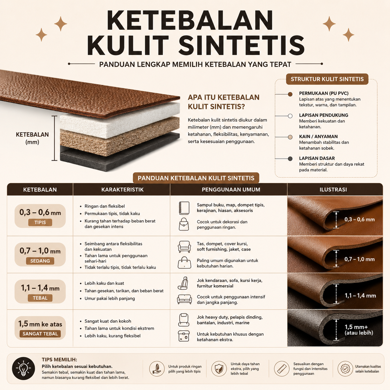 Panduan Memilih Ketebalan (Thickness) Kulit Sintetis untuk Berbagai Kebutuhan Produk ketebalan